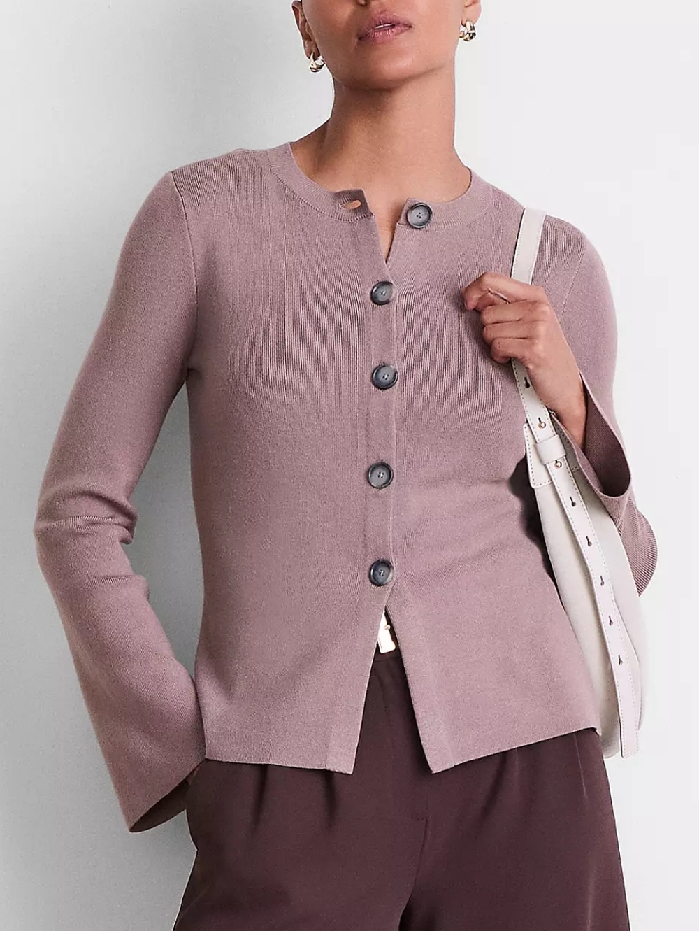 LOFT Versa Front Split Cardigan - Brown Malt